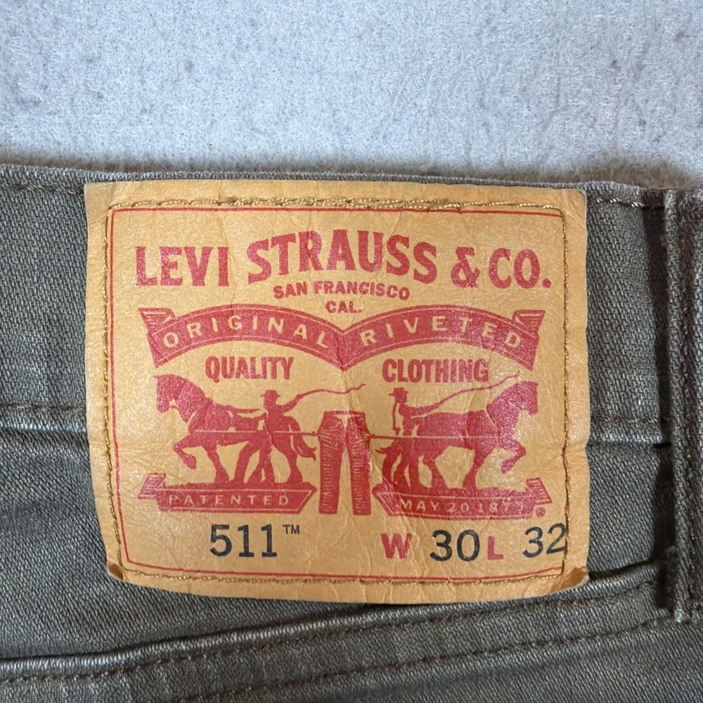 Levi 511 Jeans Mens 30X32 Olive Green Slim Preppy Stretch EUC